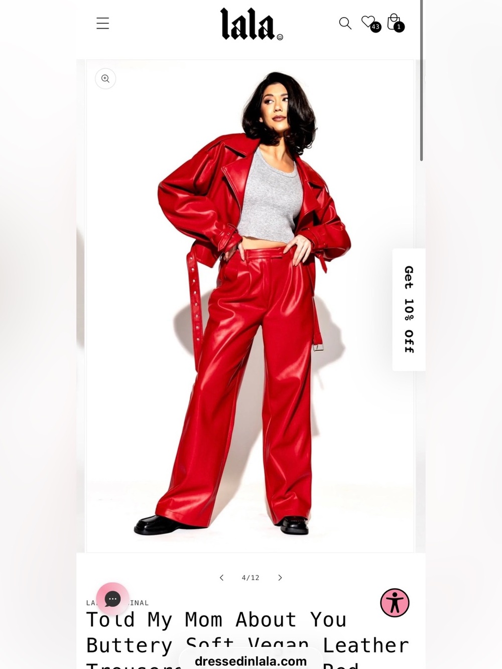 Dressed in LALA Red Vegan Leather pants